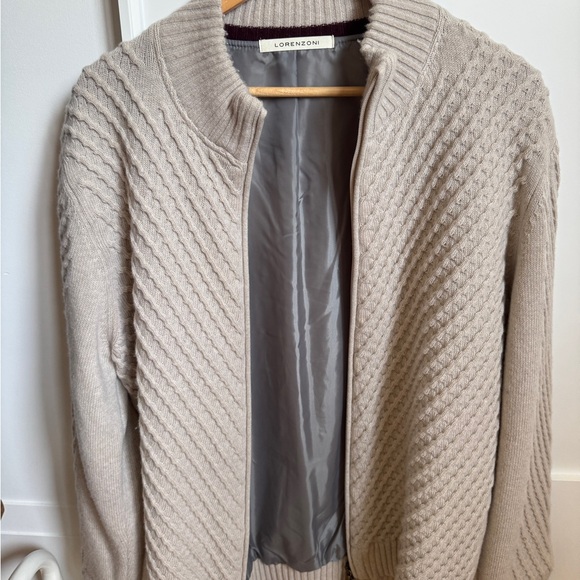 Lorenzo Beige Ribbed Knit Zip-Up Sweater - Picture 4 of 5
